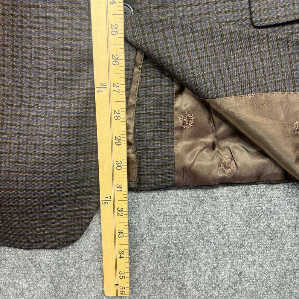 Ralph Lauren Black Label Men 44L Brown Blue Gingham Check Blazer Sport Coat